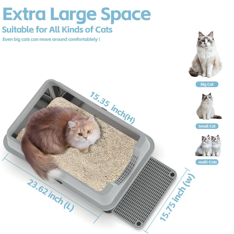 Premium Stainless Steel Top Entry Cat Litter Box – Extra Large, Leak-Proof & Odor-Controlled for Big Cats