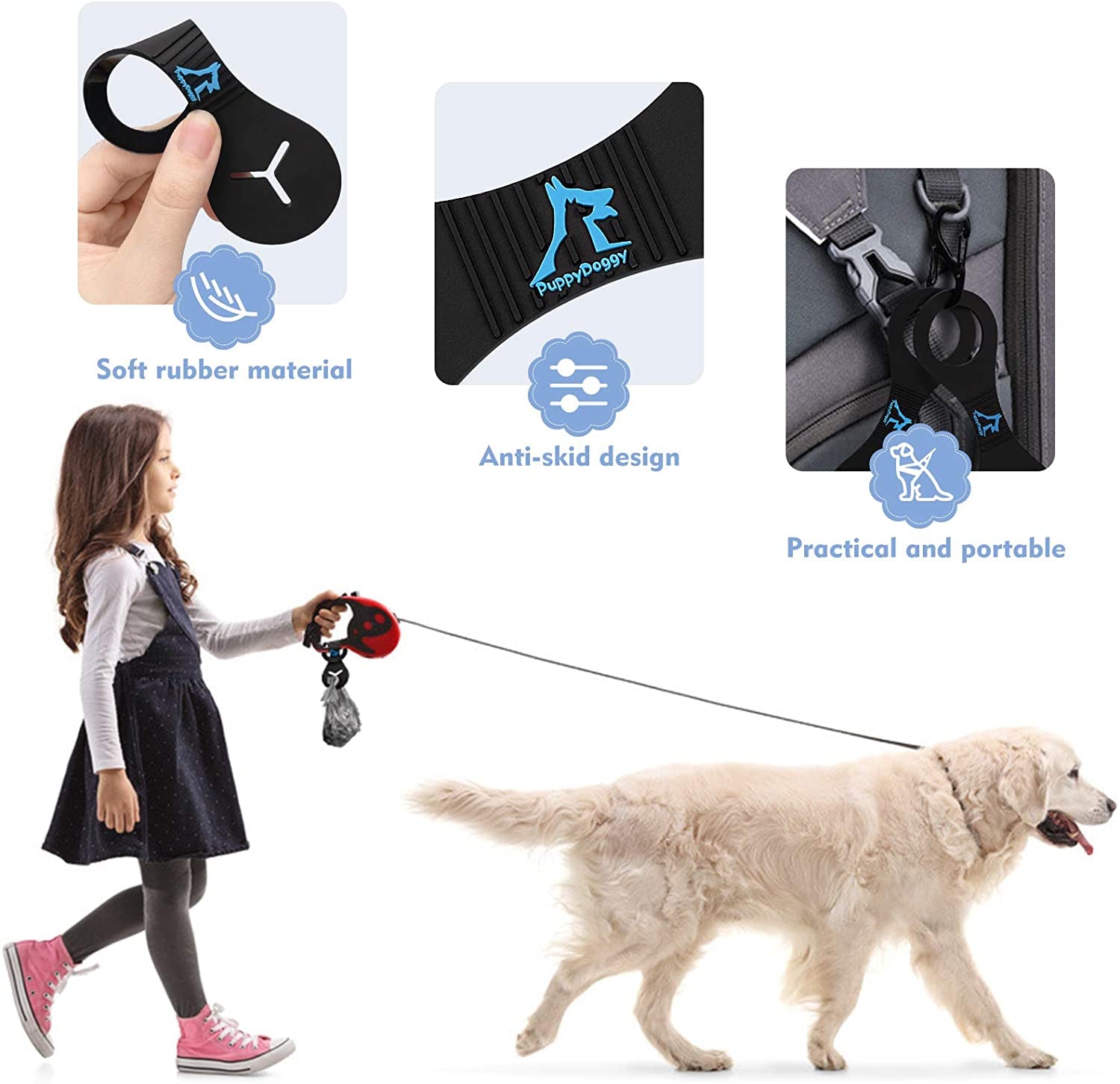 Stylish Dog Poop Bag Holder - Convenient Leash Waste Bag Dispenser for Walks & Rides (2 Pack: Black & Pink)