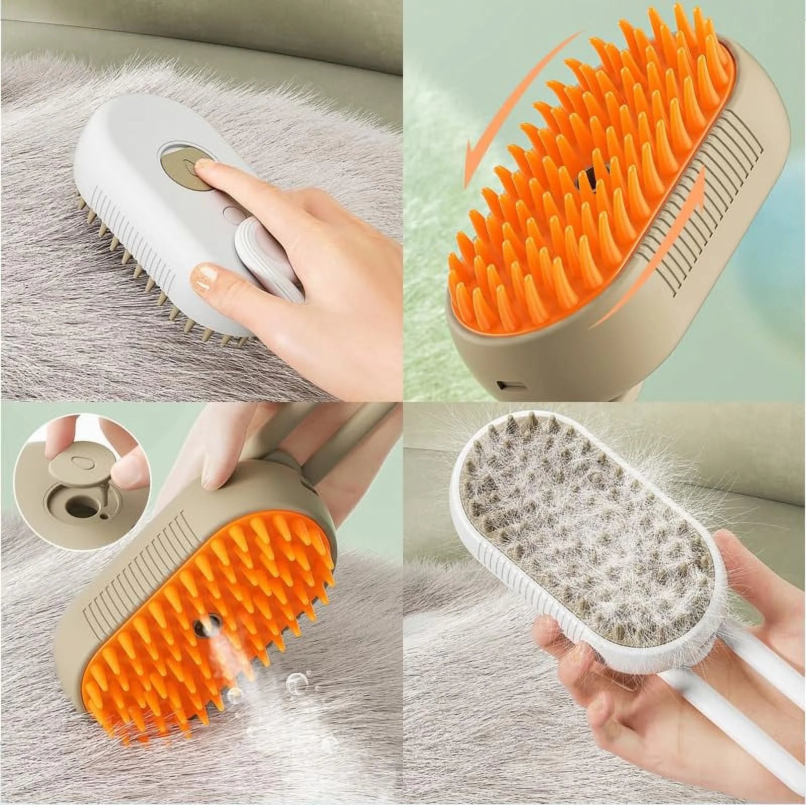 Pet Steam Brush, 3 in 1 Self Cleaning Steam Pet Brush Steamer Brush for Massage for Removing Tangled and Loose Hair (White)