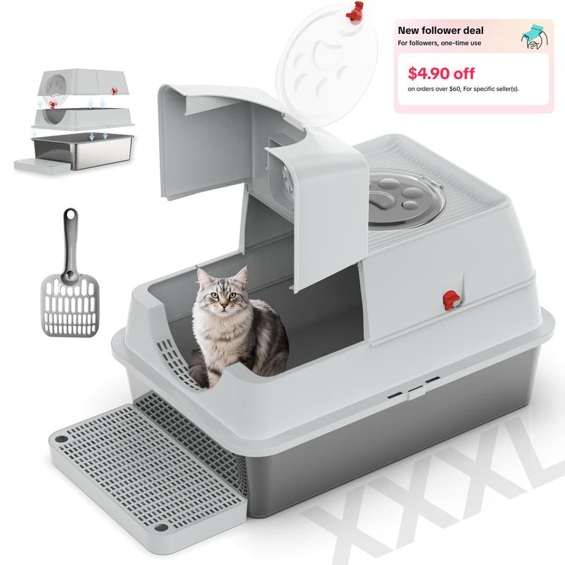 Premium Stainless Steel Top Entry Cat Litter Box – Extra Large, Leak-Proof & Odor-Controlled for Big Cats