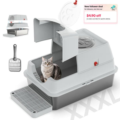 Premium Stainless Steel Top Entry Cat Litter Box – Extra Large, Leak-Proof & Odor-Controlled for Big Cats