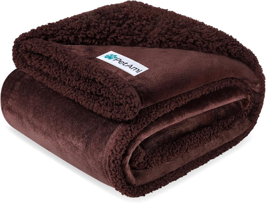Waterproof Reversible Dog Blanket - Soft Sherpa Fleece Couch Cover for Medium & Large Dogs, Leakproof & Washable, 60x40 Brown