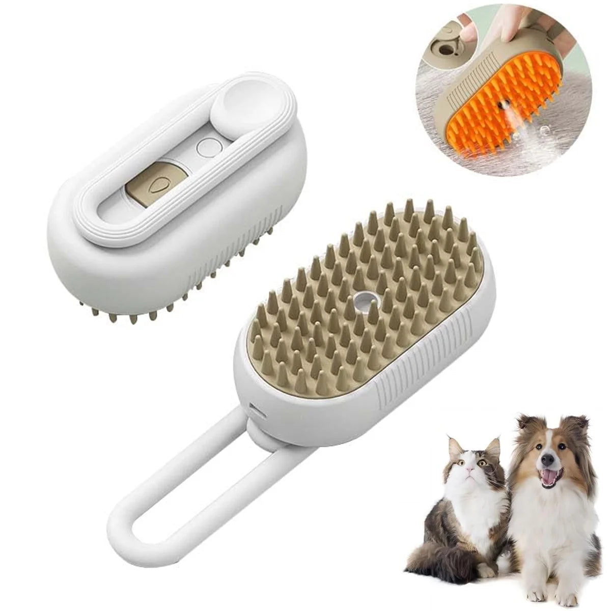 Pet Steam Brush, 3 in 1 Self Cleaning Steam Pet Brush Steamer Brush for Massage for Removing Tangled and Loose Hair (White)