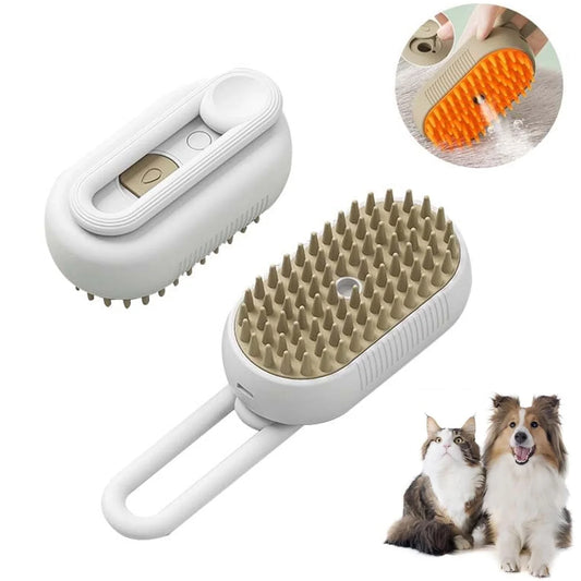 Pet Steam Brush, 3 in 1 Self Cleaning Steam Pet Brush Steamer Brush for Massage for Removing Tangled and Loose Hair (White)