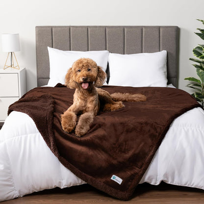Waterproof Reversible Dog Blanket - Soft Sherpa Fleece Couch Cover for Medium & Large Dogs, Leakproof & Washable, 60x40 Brown