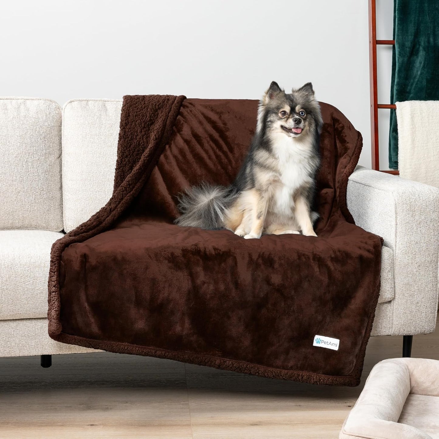 Waterproof Reversible Dog Blanket - Soft Sherpa Fleece Couch Cover for Medium & Large Dogs, Leakproof & Washable, 60x40 Brown