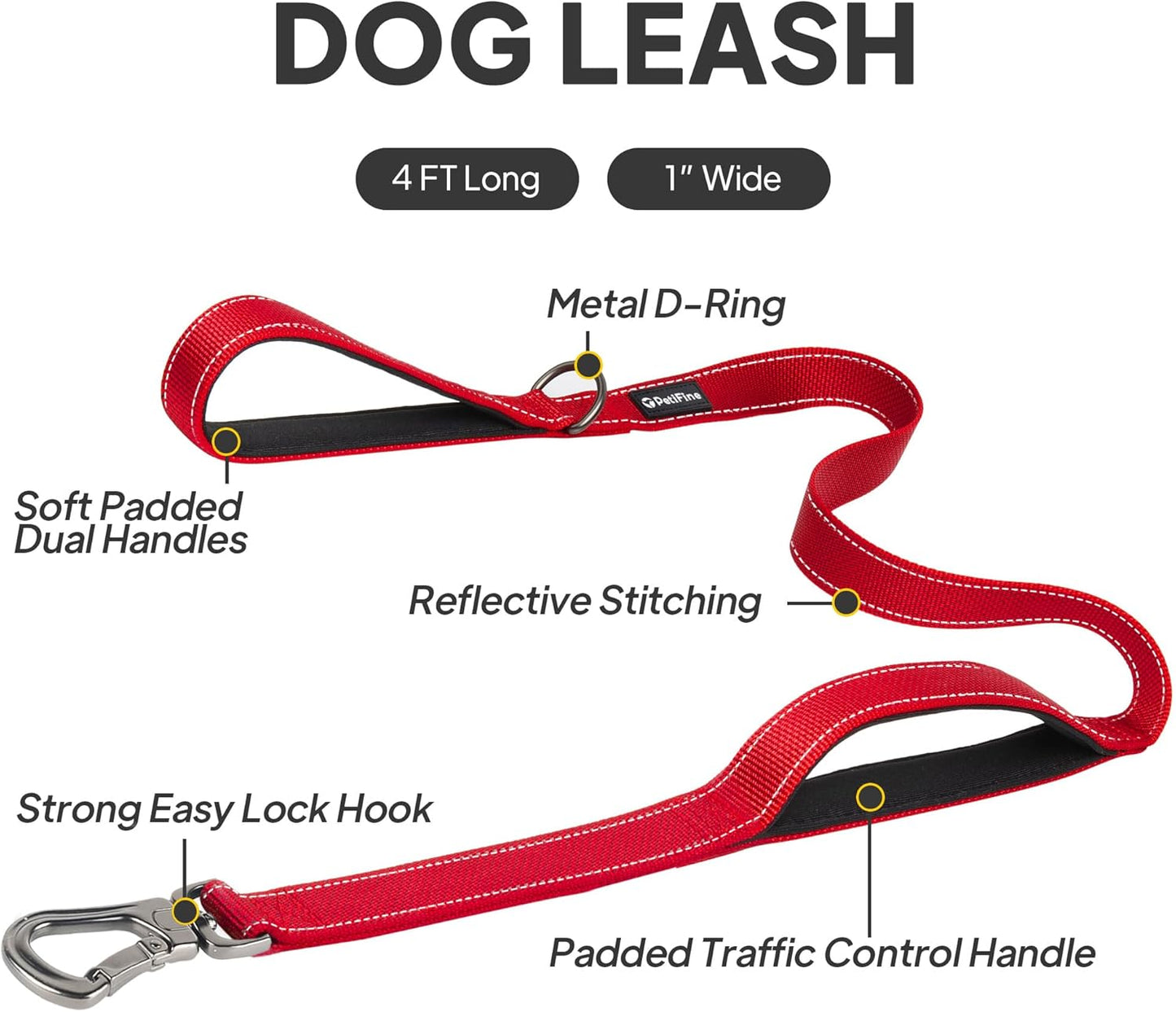 4FT Heavy Duty Dog Leash – Dual Padded Handles, Reflective Safety, Ultra-Durable Control for All Breeds